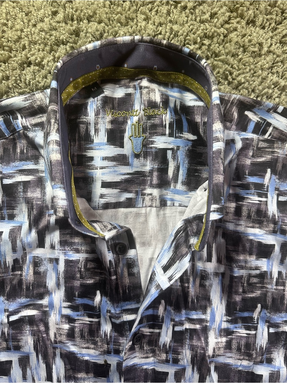 Visconti Black Mens M Abstract Print Button Down Shirt Blue Black